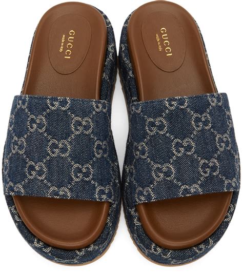 gucci slides platforms|Gucci denim platform slides.